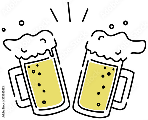 Toasting beer glasses patch with foam.Cheering 