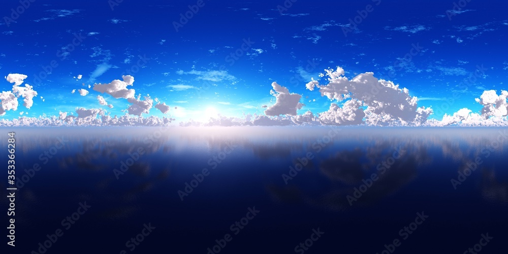 Fototapeta premium sea panorama, HDRI, environment map , Round panorama, spherical panorama, equidistant projection, 360 high resolution panorama 