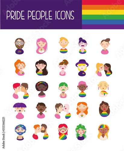 bundle of gay pride icons and people hand draw style