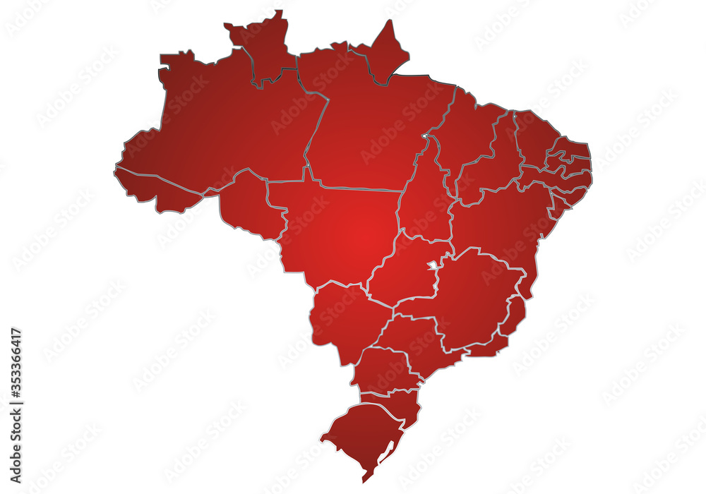 Mapa rojo de Brasil en fondo blanco. Mapa rojo de Brasil en fondo blanco.