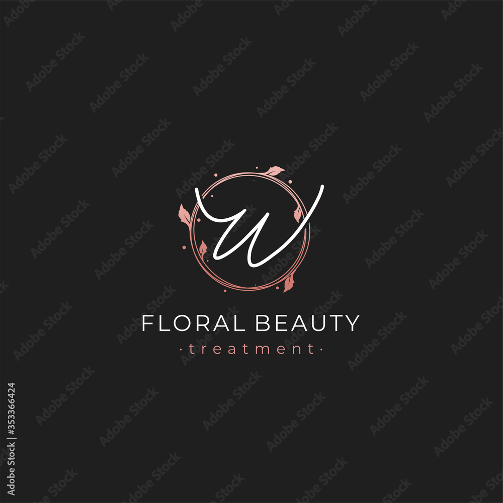 Letter W Premium Vector of Round Floral Frame Element