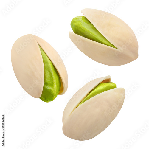 Wallpaper Mural Close-up of flying delicious pistachios, isolated on white background Torontodigital.ca