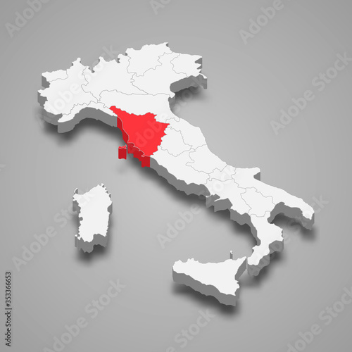 Tuscany region location within Italy 3d map Template for your design
