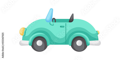 Green cartoon car isolated on white background  colorful automobile flat style  simple design. Flat cartoon colorful vector illustration.