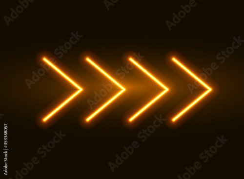 Neon arrow vector sign. Light arrow retro glow yellow casino neon effect