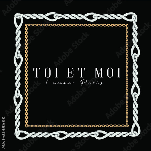 Graphic for t-shirt design with a frame of chains and slogan.