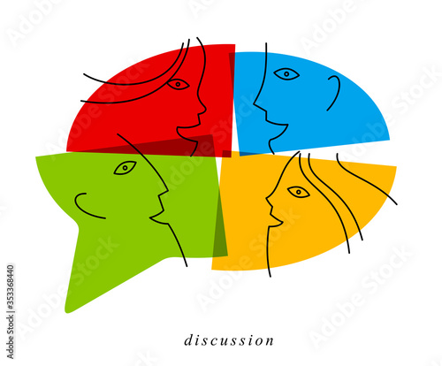 Conceptual speech bubble communication concept vector sign isolated on white, dialog or brainstorm, discussion or argument.