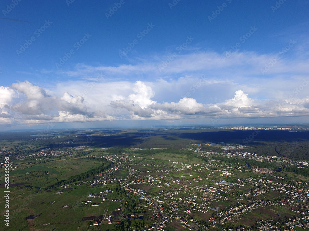 Aerial view of the saburb landscape (drone image). Near Kiev 