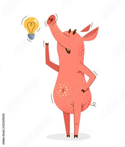 Funny cartoon pig thinking ...