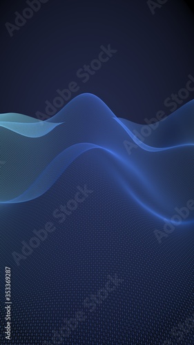 Abstract landscape on a blue background. Cyberspace grid. hi tech network. 3d technology illustration. Depth of field. 3D illustration