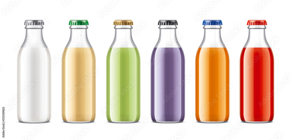 Set of Glasses Bottles. Non-transparent Juice, Dairy Drinks version. Set of Glasses Bottles. Non-transparent Juice, Dairy Drinks version.