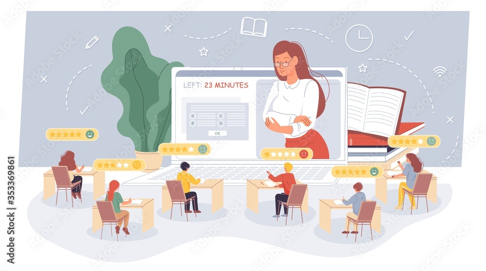 Online education class. Distance school examination. Remote student