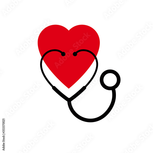 Cardiology concept vector simple icon or logo isolated, stereoscope in a shape of heart sign isolated on white.