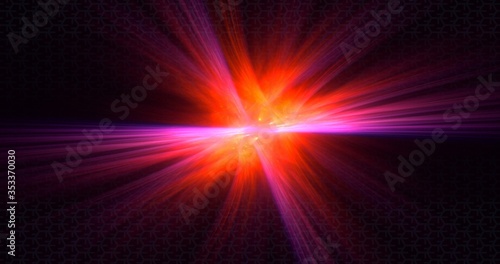 3D rendering abstract red fractal light background with techno pattern