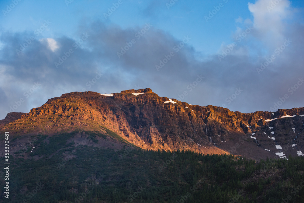 Sunset on Putorana Plateau, Taimyr landscape. Russia