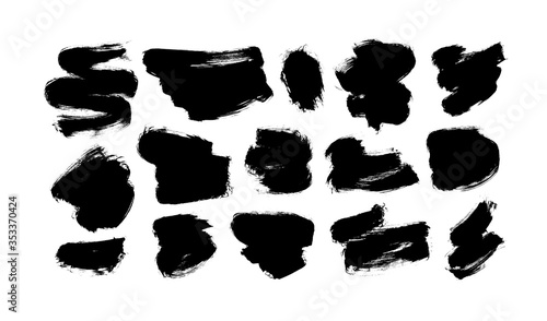 Vector black paint, ink brush strokes and shapes. Dirty grunge design element, box or background for text.