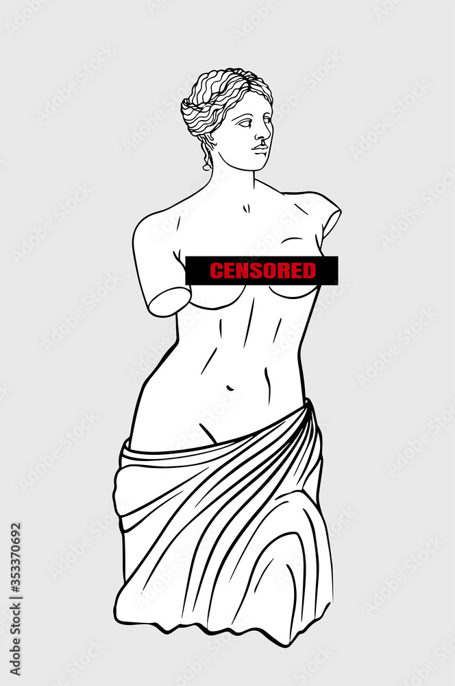 greek statue venus de milo, censored nipple tattoo, censorship of female  nipples Stock Vector