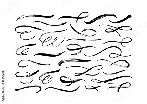 Swooshes and flourish brush stroke vector collection. Black paint wavy lines, dirty curved strokes. photo