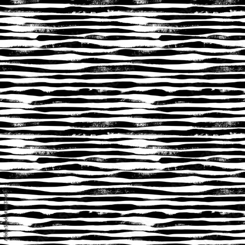 Wavy grunge lines vector seamless pattern. Horizontal brush strokes, straight stripes or lines.