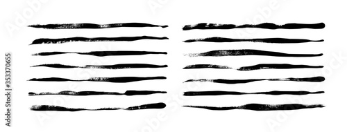 Black paint wavy and straight brush strokes vector collection. Dirty grunge lines and wavy brushstrokes.