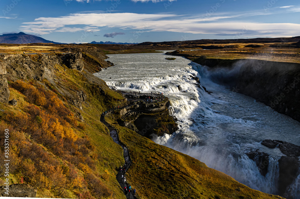 view of the most amazing Gullfoss, Iceland's most famous waterfall.