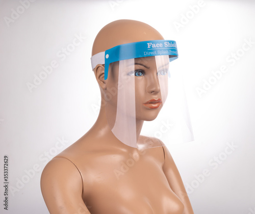 Medical face mask or shield. Transparent plastic helmet. Coronavirus quarantine concept. Protective measures for flu. Virus outbreak prevention and pollution protection
