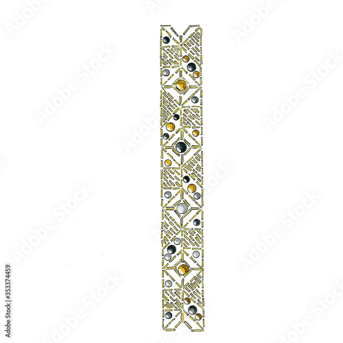 Watercolor bead embroidery element illustration