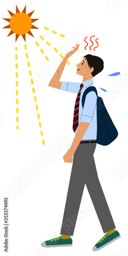 暑くて熱中症になりそうな学生ベクター