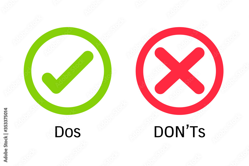 Right and wrong sign For activities that do or don't do Isolated on white background. Right and wrong sign For activities that do or don't do Isolated on white background.