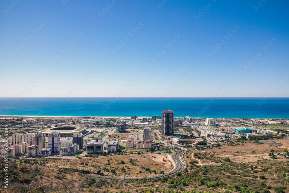 aerial view from asaf harofeh street to the sea haifa israel
