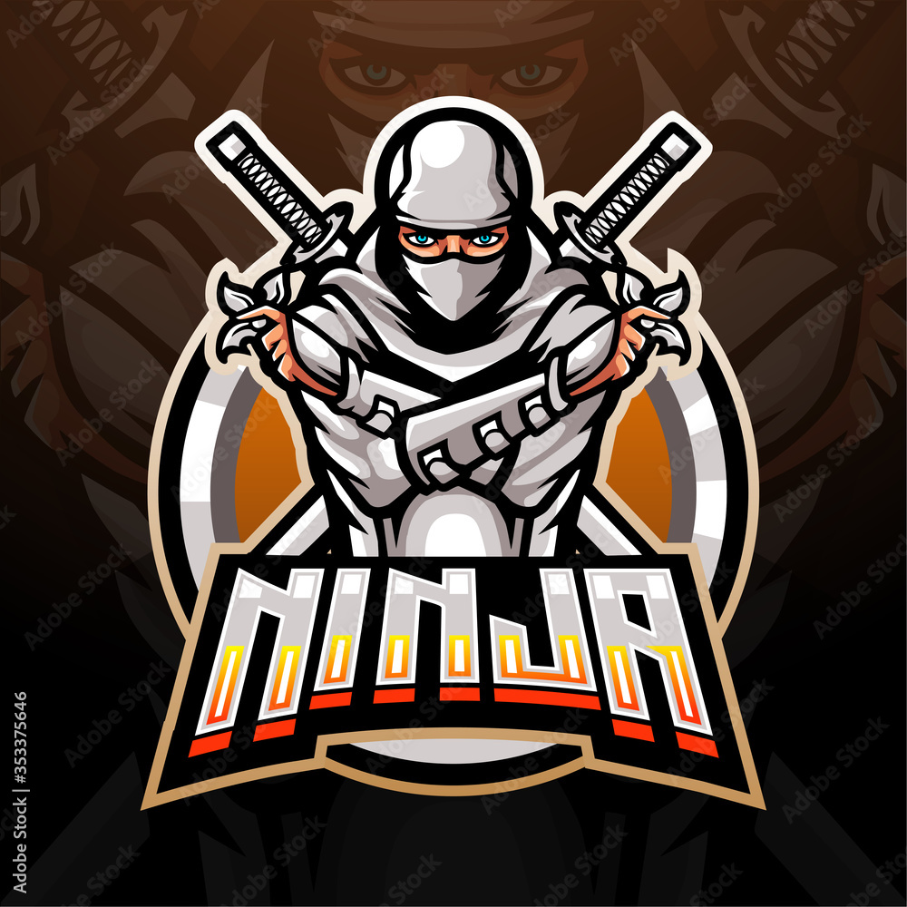 White ninja esport logo mascot design