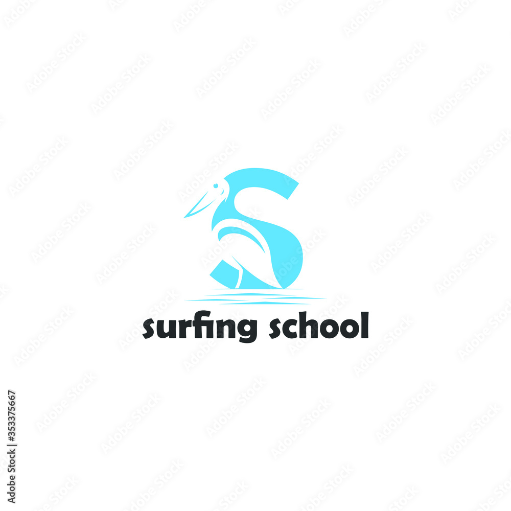 initials S and negative space swan for the surfing school logo design initials S and negative space swan for the surfing school logo design