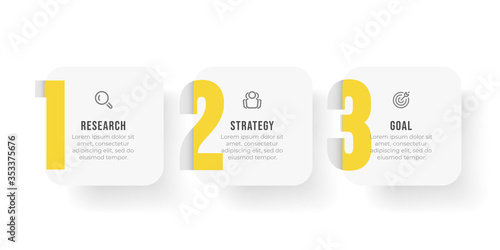 Vector infographic label deisgn template with marketing icons and number options. Business concept with 3 steps, squares. 