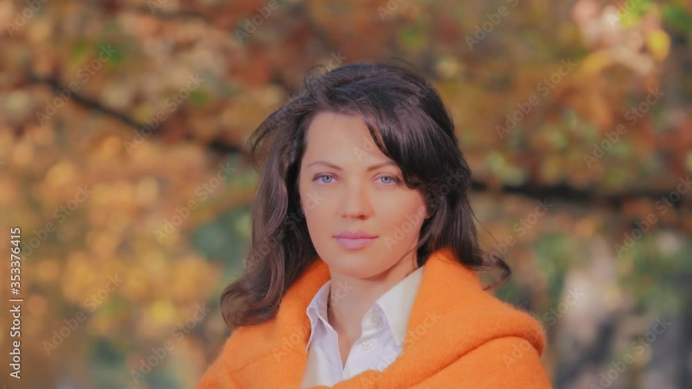 Young beautiful romantic woman portrait in fall park Young beautiful romantic woman portrait in fall park