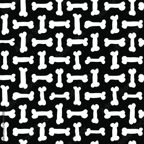 White bones on black background - seamless vector pattern of hand drawn doodle bones  halloween wrapping paper or dog s textile print