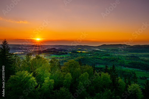 Zachód słońca widziany z Sokolika Wielkiego, w Rudawach Janowickich w Polsce.  Sunset, seen from Sokolik Wielki top, in Rudawy Janowickie Mountains in Poland photo