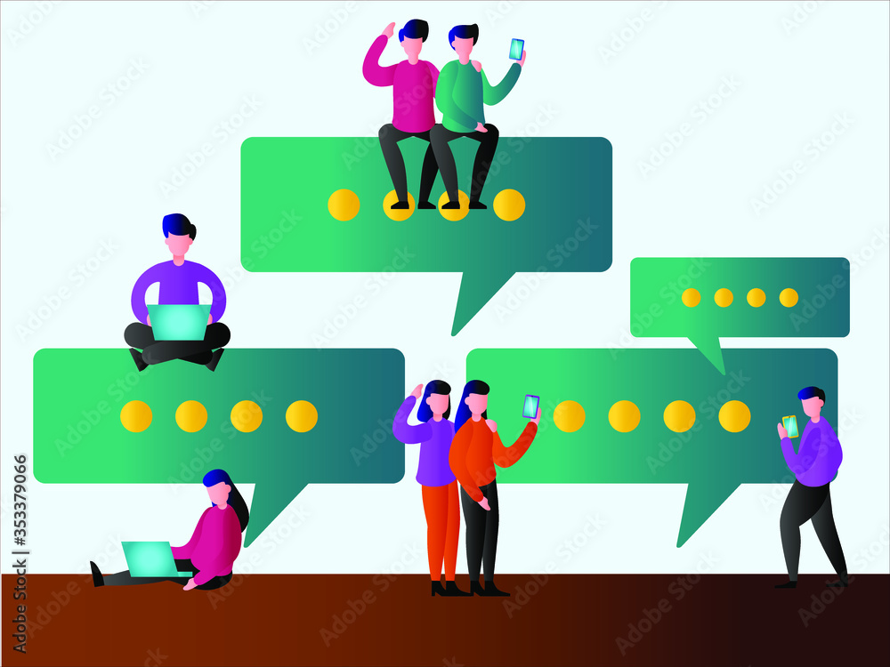 Social Media vector concept: Group of young people using mobile phone chatting online Social Media vector concept: Group of young people using mobile phone chatting online