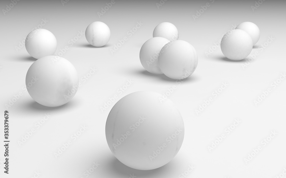 White abstract background. Set of white balls isolated on white backdrop. 3D illustration White abstract background. Set of white balls isolated on white backdrop. 3D illustration