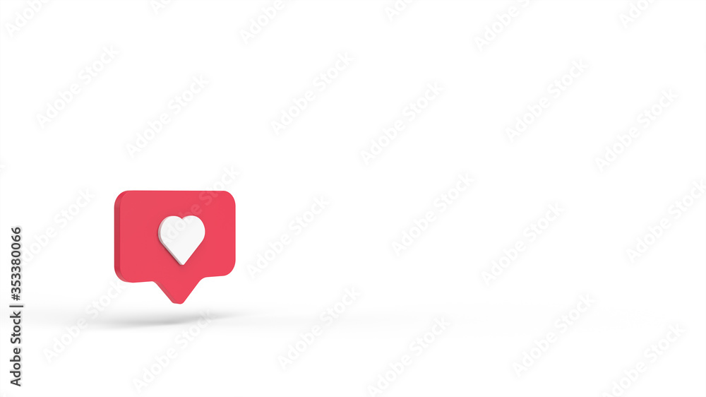 3d social media notification love like heart icon in red rounded square ...