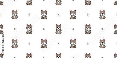 Cartoon character pitbull terrier dog seamless pattern background for design.