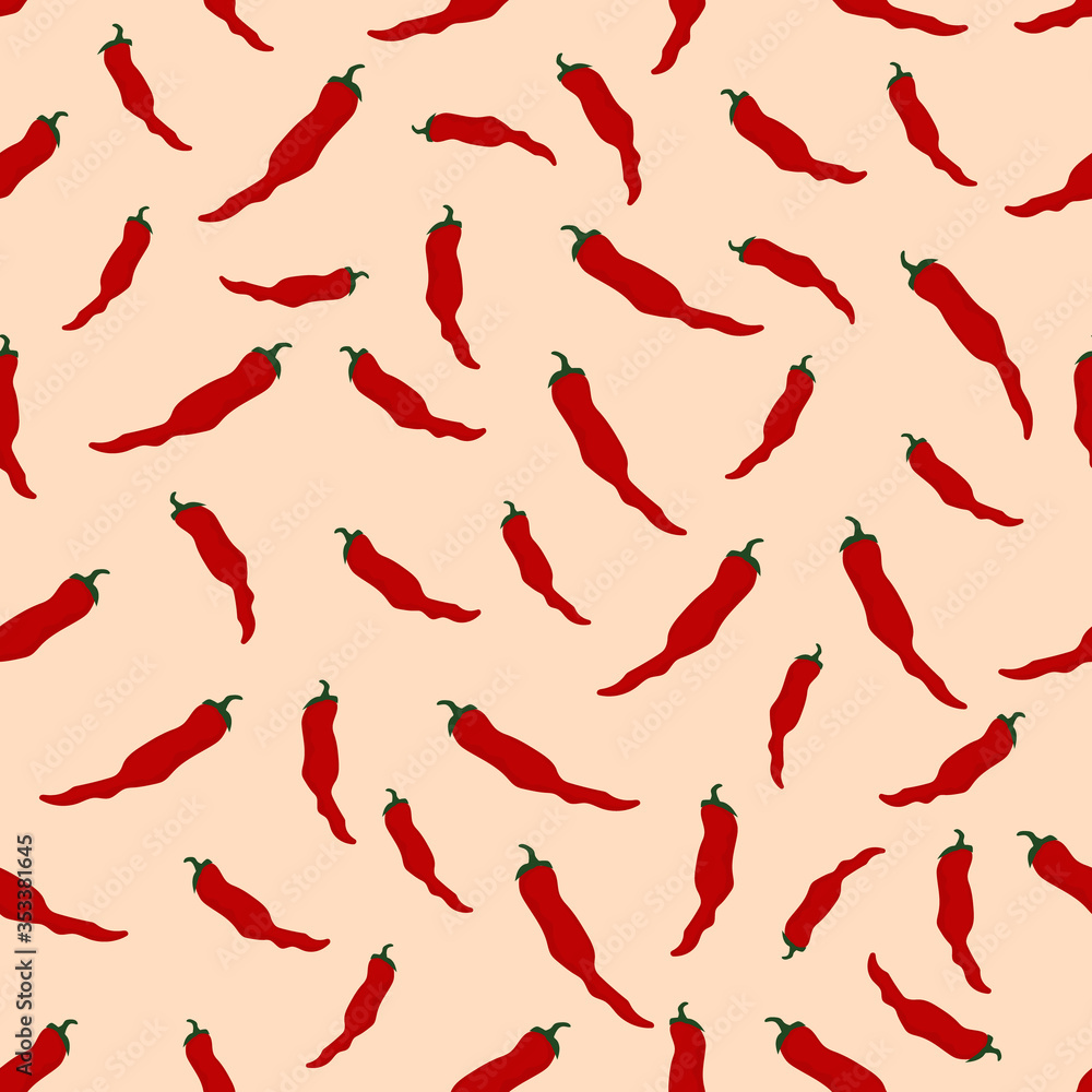 Hot red chili peppers seamless pattern. Vector stock illustration on color background. Trendy flat illustration style. Great for textiles, paper and other surfaces. Hot red chili peppers seamless pattern. Vector stock illustration on color background. Trendy flat illustration style. Great for textiles, paper and other surfaces.