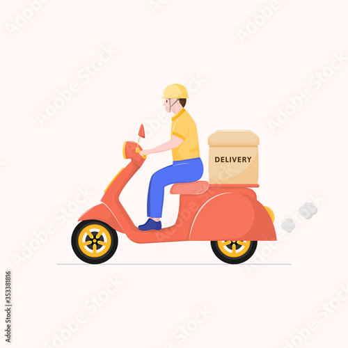 Delivery man driving a scooter  vector illustration.