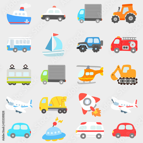 Flat colored Transportation vehicles set
