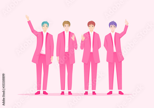 South Korean boy band character  vector illustration.