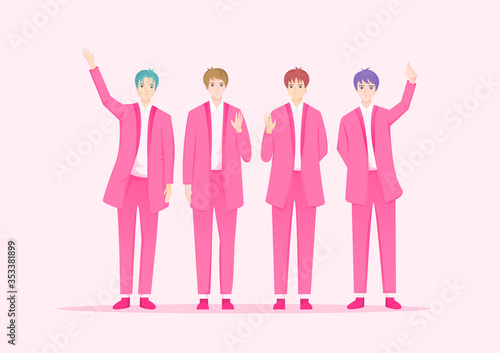 South Korean boy band character, vector illustration.