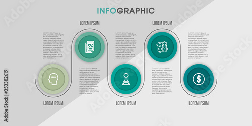Business Infographic template. Timeline with 5 steps, labels. Vector infographic element.