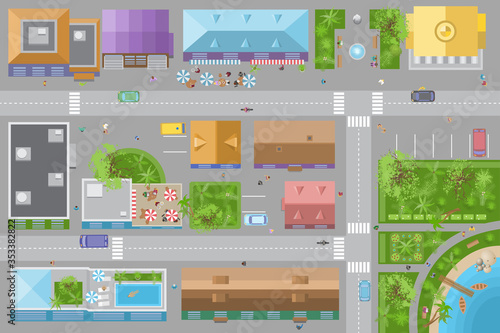 Vector illustration. City top view.
Cityscape view from above.