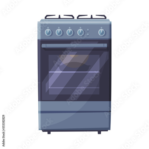 Gas Stove Household Kitchen Appliance Flat Style Vector Illustration on White Background