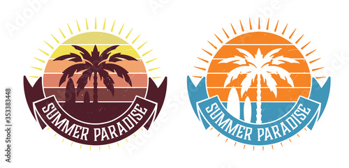 Vintage Summer Design With Vintage Car. Vector Layered