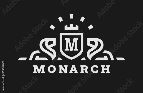 Heraldic Coats Of Arms, two lion and a shield on a dark background.